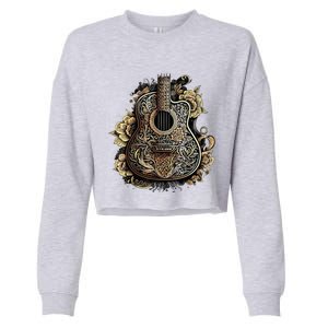 Guitar Graphic Music Lover Acoustic Guitar Musician Floral Cropped Pullover Crew