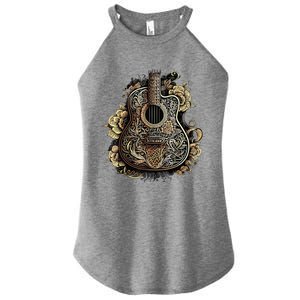 Guitar Graphic Music Lover Acoustic Guitar Musician Floral Women's Perfect Tri Rocker Tank