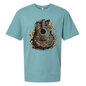 Guitar Graphic Music Lover Acoustic Guitar Musician Floral Sueded Cloud Jersey T-Shirt