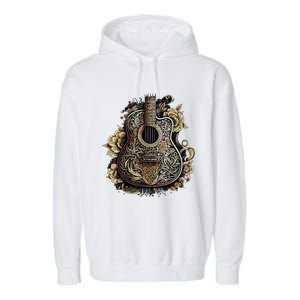 Guitar Graphic Music Lover Acoustic Guitar Musician Floral Garment-Dyed Fleece Hoodie