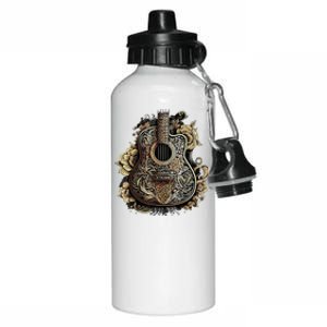 Guitar Graphic Music Lover Acoustic Guitar Musician Floral Aluminum Water Bottle