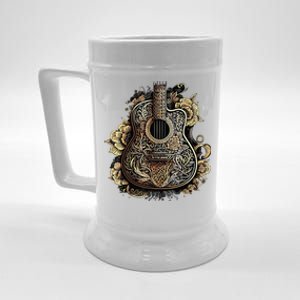 Guitar Graphic Music Lover Acoustic Guitar Musician Floral Beer Stein