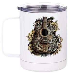 Guitar Graphic Music Lover Acoustic Guitar Musician Floral 12 oz Stainless Steel Tumbler Cup