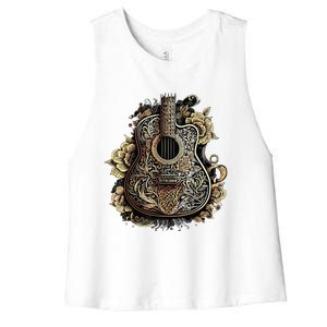 Guitar Graphic Music Lover Acoustic Guitar Musician Floral Women's Racerback Cropped Tank