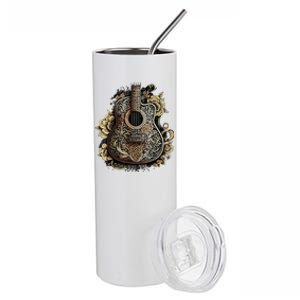 Guitar Graphic Music Lover Acoustic Guitar Musician Floral Stainless Steel Tumbler