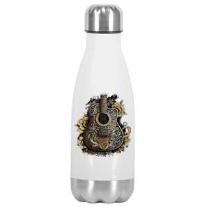 Guitar Graphic Music Lover Acoustic Guitar Musician Floral Stainless Steel Insulated Water Bottle