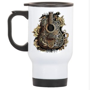 Guitar Graphic Music Lover Acoustic Guitar Musician Floral Stainless Steel Travel Mug