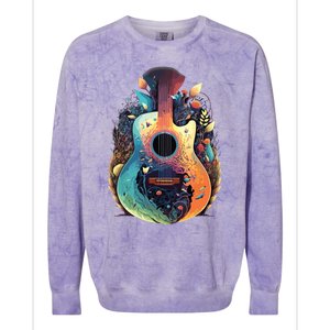 Guitar Graphic Music Lover Acoustic Guitar Musician Floral Colorblast Crewneck Sweatshirt