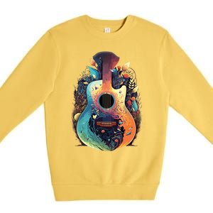 Guitar Graphic Music Lover Acoustic Guitar Musician Floral Premium Crewneck Sweatshirt