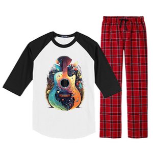 Guitar Graphic Music Lover Acoustic Guitar Musician Floral Raglan Sleeve Pajama Set