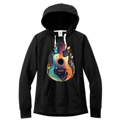 Guitar Graphic Music Lover Acoustic Guitar Musician Floral Women's Fleece Hoodie