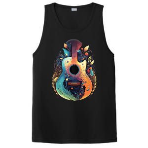 Guitar Graphic Music Lover Acoustic Guitar Musician Floral PosiCharge Competitor Tank