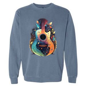 Guitar Graphic Music Lover Acoustic Guitar Musician Floral Garment-Dyed Sweatshirt