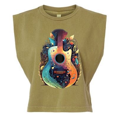 Guitar Graphic Music Lover Acoustic Guitar Musician Floral Garment-Dyed Women's Muscle Tee