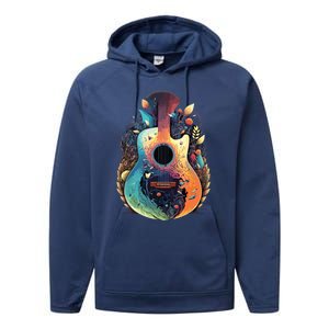 Guitar Graphic Music Lover Acoustic Guitar Musician Floral Performance Fleece Hoodie