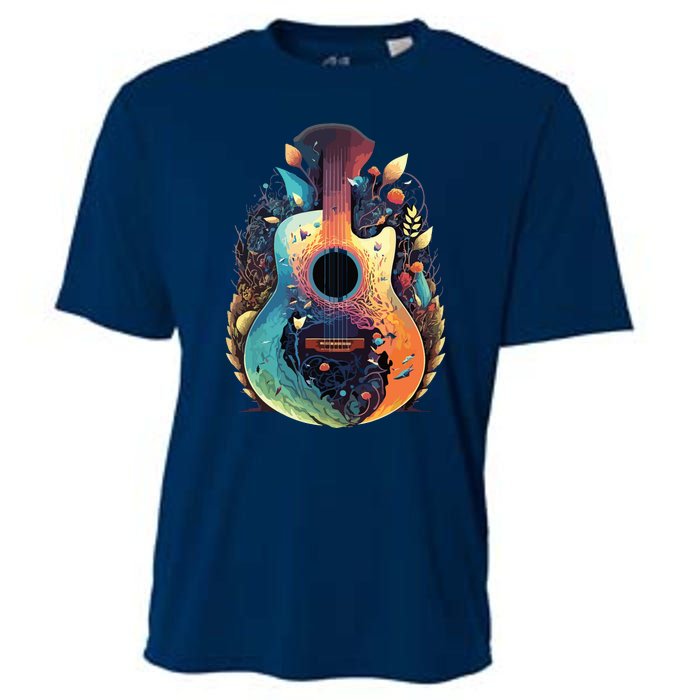 Guitar Graphic Music Lover Acoustic Guitar Musician Floral Cooling Performance Crew T-Shirt