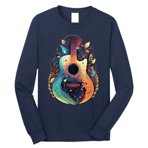 Guitar Graphic Music Lover Acoustic Guitar Musician Floral Long Sleeve Shirt