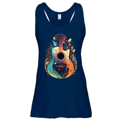 Guitar Graphic Music Lover Acoustic Guitar Musician Floral Ladies Essential Flowy Tank