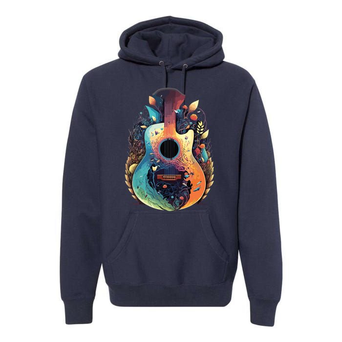 Guitar Graphic Music Lover Acoustic Guitar Musician Floral Premium Hoodie