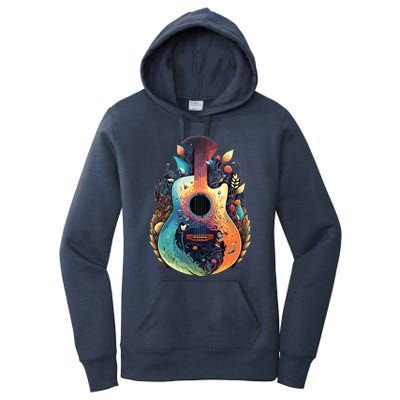 Guitar Graphic Music Lover Acoustic Guitar Musician Floral Women's Pullover Hoodie