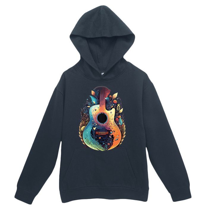 Guitar Graphic Music Lover Acoustic Guitar Musician Floral Urban Pullover Hoodie