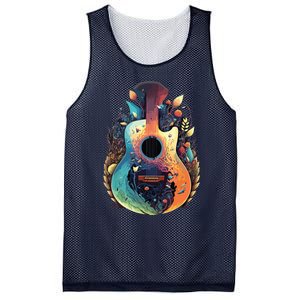 Guitar Graphic Music Lover Acoustic Guitar Musician Floral Mesh Reversible Basketball Jersey Tank