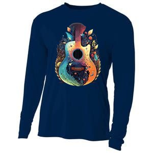 Guitar Graphic Music Lover Acoustic Guitar Musician Floral Cooling Performance Long Sleeve Crew