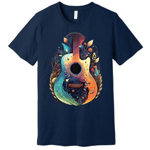 Guitar Graphic Music Lover Acoustic Guitar Musician Floral Premium T-Shirt