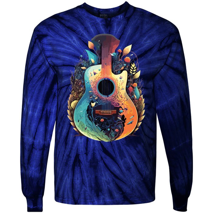 Guitar Graphic Music Lover Acoustic Guitar Musician Floral Tie-Dye Long Sleeve Shirt