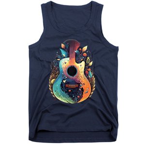 Guitar Graphic Music Lover Acoustic Guitar Musician Floral Tank Top