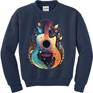 Guitar Graphic Music Lover Acoustic Guitar Musician Floral Kids Sweatshirt