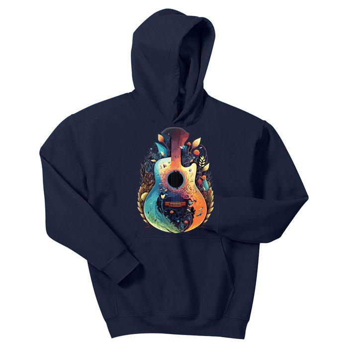 Guitar Graphic Music Lover Acoustic Guitar Musician Floral Kids Hoodie