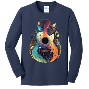 Guitar Graphic Music Lover Acoustic Guitar Musician Floral Kids Long Sleeve Shirt