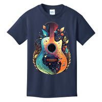 Guitar Graphic Music Lover Acoustic Guitar Musician Floral Kids T-Shirt