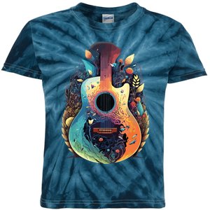 Guitar Graphic Music Lover Acoustic Guitar Musician Floral Kids Tie-Dye T-Shirt