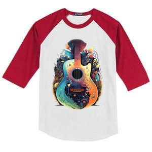 Guitar Graphic Music Lover Acoustic Guitar Musician Floral Kids Colorblock Raglan Jersey