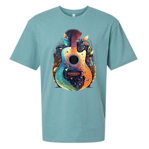 Guitar Graphic Music Lover Acoustic Guitar Musician Floral Sueded Cloud Jersey T-Shirt