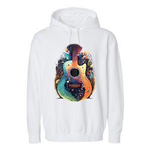 Guitar Graphic Music Lover Acoustic Guitar Musician Floral Garment-Dyed Fleece Hoodie