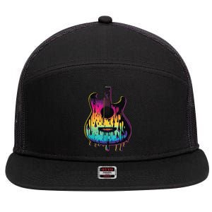 Guitar Graphic Music Lover Acoustic Guitar Player Musician 7 Panel Mesh Trucker Snapback Hat