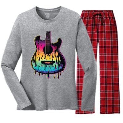 Guitar Graphic Music Lover Acoustic Guitar Player Musician Women's Long Sleeve Flannel Pajama Set 