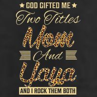 God Gifted Me Two Titles Mom Yaya Leopard Mother's Day 7 Panel Mesh Trucker Snapback Hat