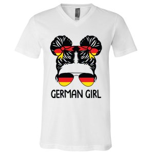 German Girl Messy Hair Germany Pride Patriotic V-Neck T-Shirt