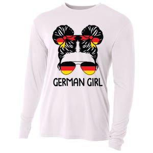 German Girl Messy Hair Germany Pride Patriotic Cooling Performance Long Sleeve Crew