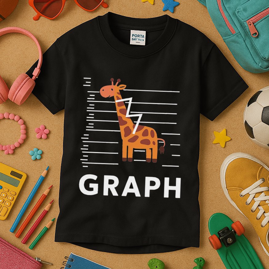GRaph Giraffe Mathematician Funny Animal Pun Kids T-Shirt