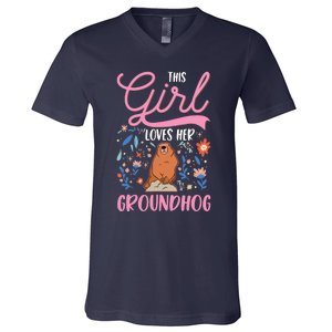 Groundhog Girl Marmot Groundhog Day Woodchuck V-Neck T-Shirt