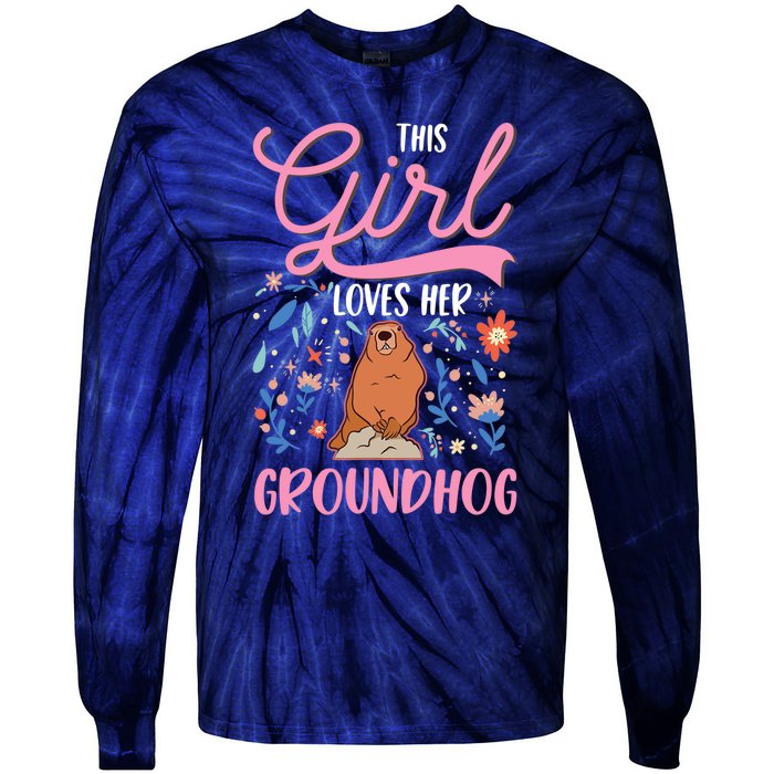 Groundhog Girl Marmot Groundhog Day Woodchuck Tie-Dye Long Sleeve Shirt