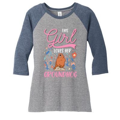 Groundhog Girl Marmot Groundhog Day Woodchuck Women's Tri-Blend 3/4-Sleeve Raglan Shirt