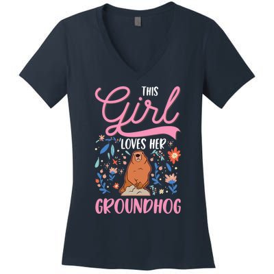 Groundhog Girl Marmot Groundhog Day Woodchuck Women's V-Neck T-Shirt