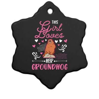 Groundhog Girl Marmot Groundhog Day Woodchuck Ceramic Star Ornament