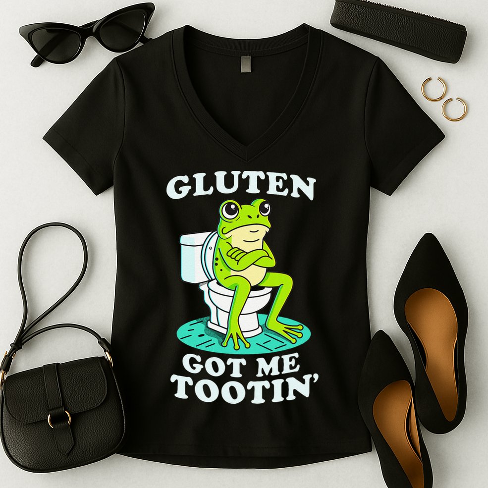 Gluten Got Me Tootin Funny Gluten Intolerant Intolerance Gift Women's V-Neck T-Shirt